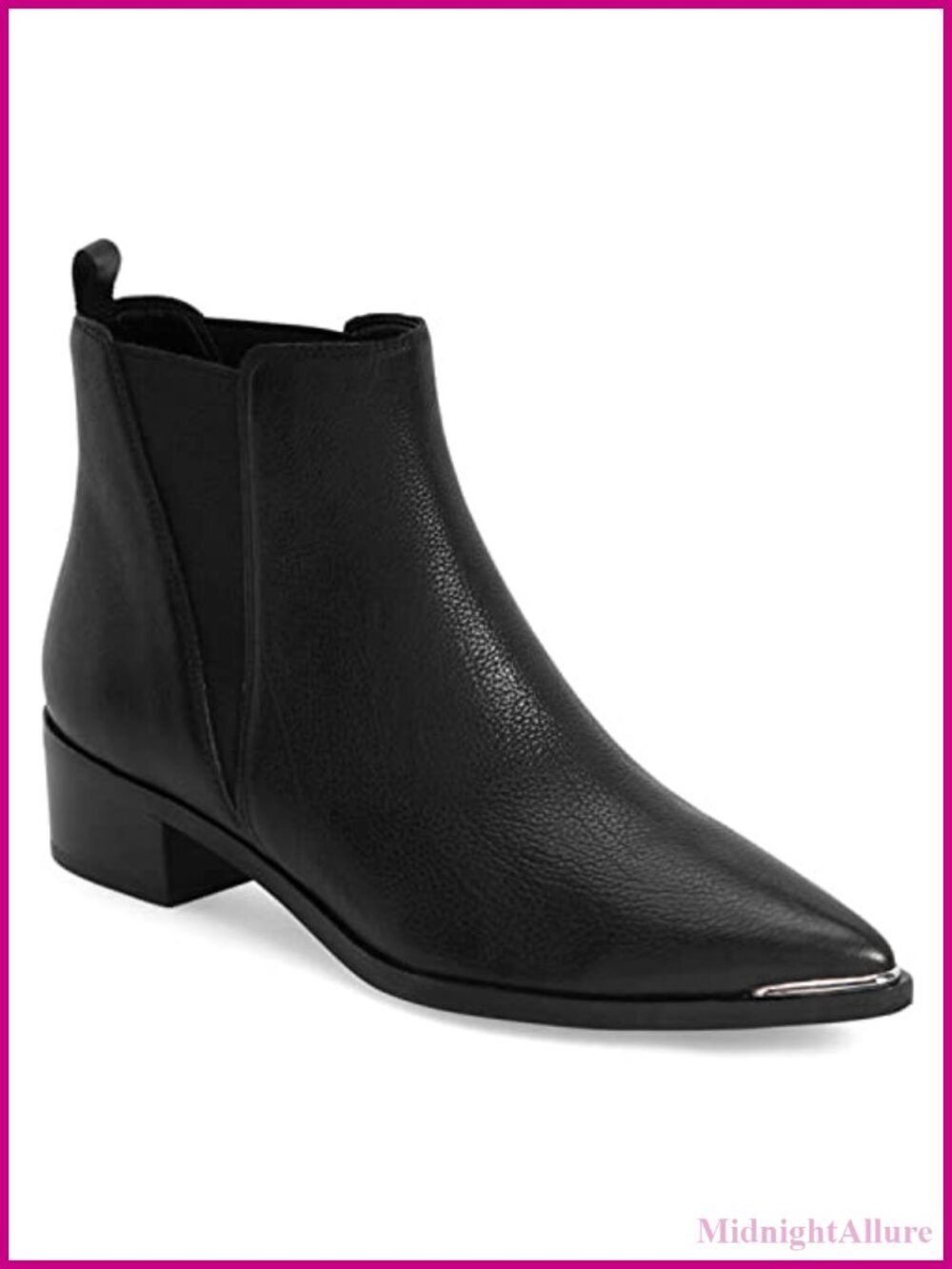 Womens Chelsea Boots Pointed Toe Chunky Stacked Low Heel Slip On